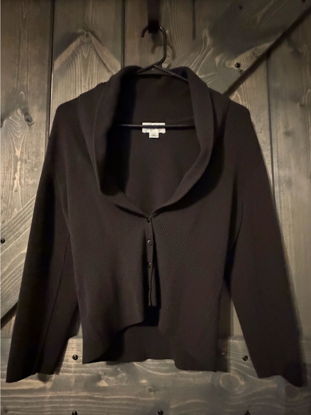 Ann Taylor Loft Black Fine Knit Shawl Collar Button-Front Sweater